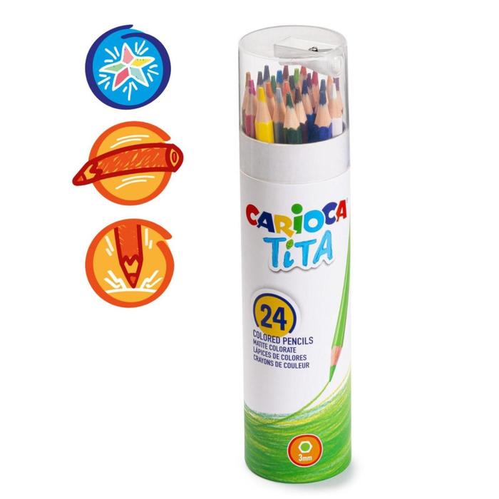 

Карандаши Carioca Tita 24 цвета, дерево, шестигранные, грифель 3 мм, яркие