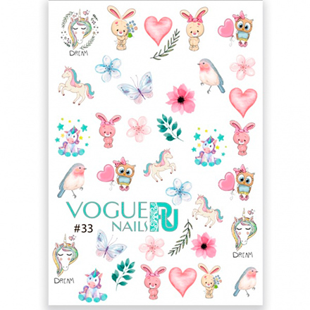 Слайдеры для ногтей Vogue Nails 3D водные наклейки, животные, бабочки, сердечки, цветы