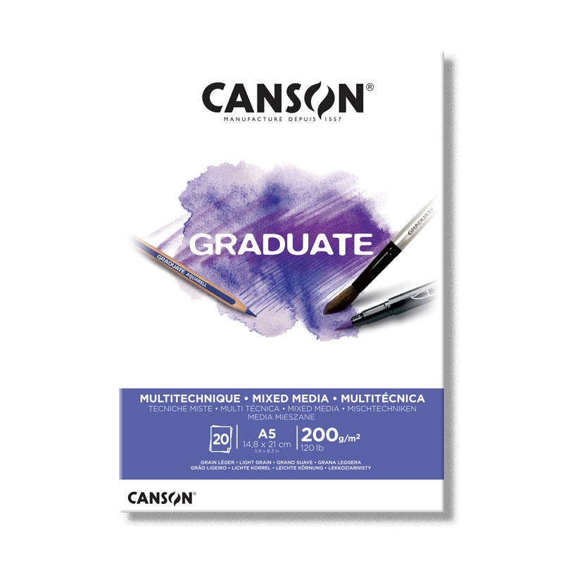 Альбом Canson Graduate Mix Media 200г/м2 A5 белый 20л. склейка