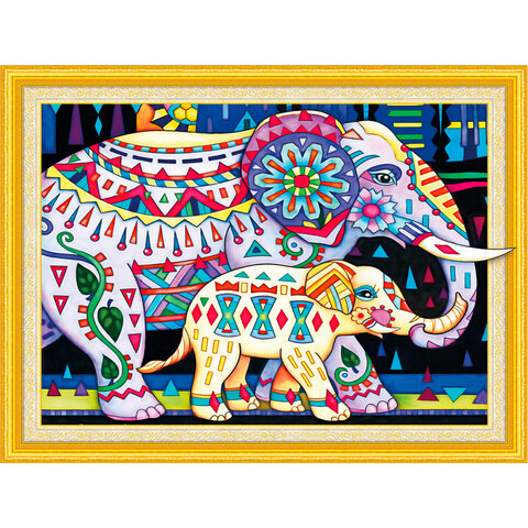 фото Алмазная мозаика сияющая 40*50 см остров сокровищ индийские слоны без подрамника 662452