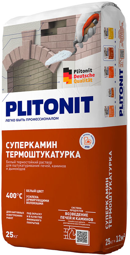 

PLITONIT СуперКамин Термо штукатурка для печей и каминов (25кг) белая, Белый