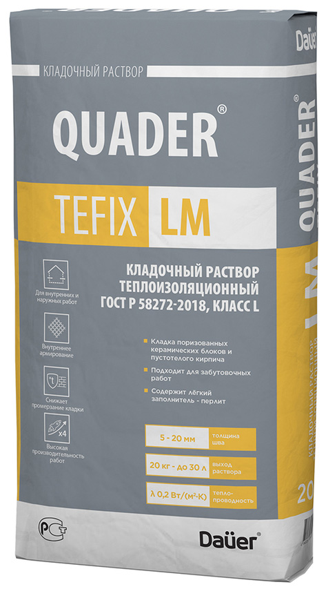 

DAUER Quader Tefix LM теплоизоляционный кладочный раствор для керамических блоков (20кг)