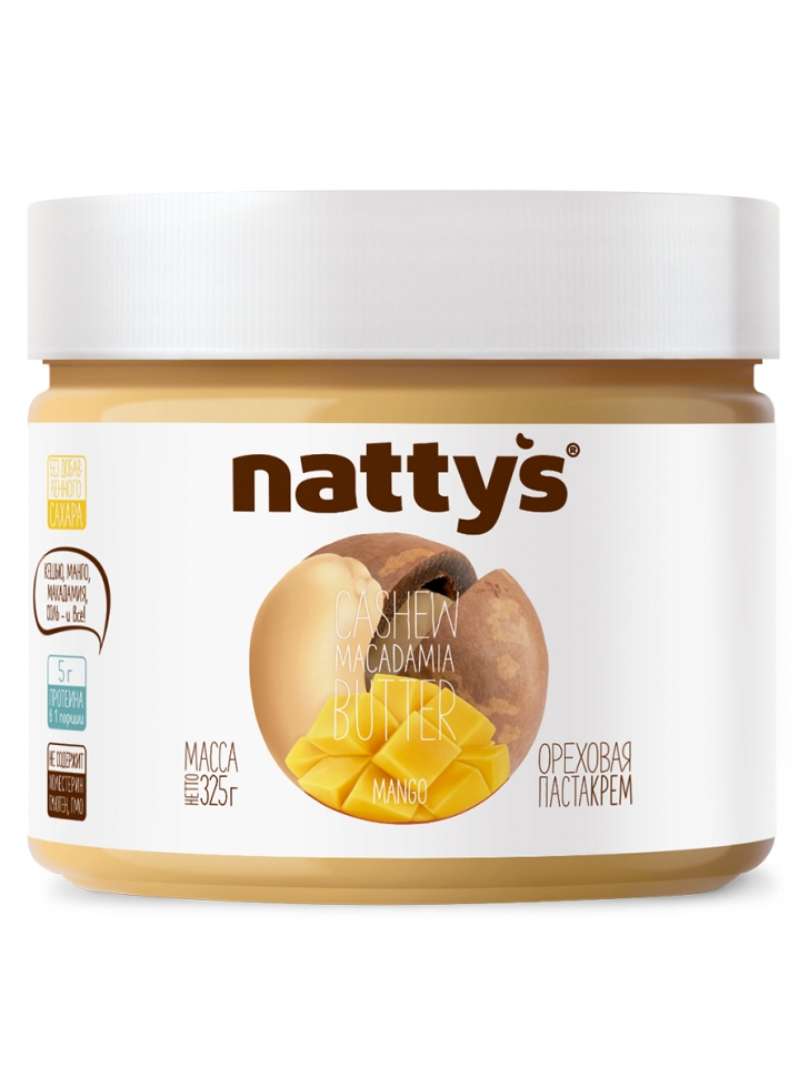 фото Паста кешью-макадамия nattys® mango, 325 г, без мёда