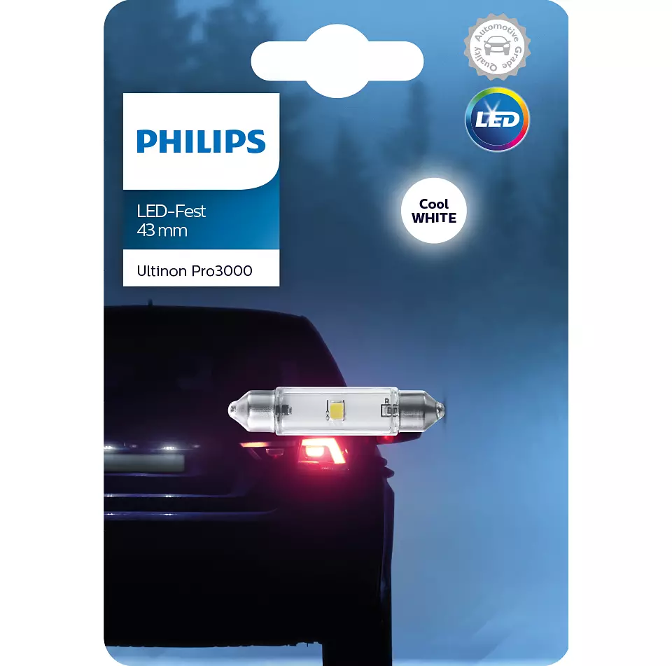 фото Лампа светодиодная philips 11864u30cwb1, fest t10,5x43, 12в, 0.6вт, 6000к, 1шт