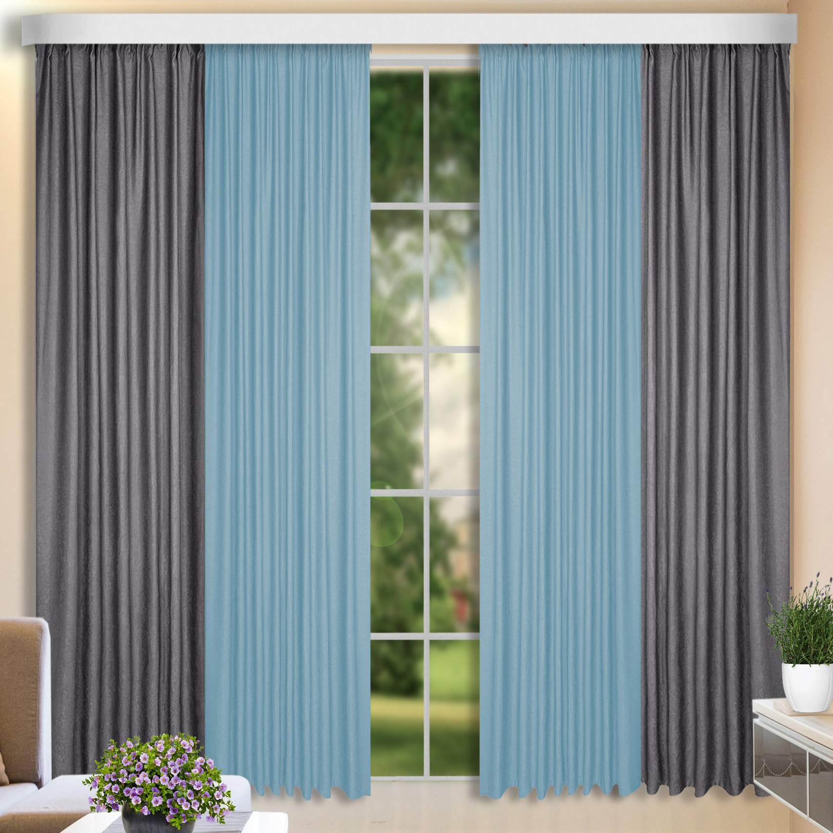 

Классическая штора КаСЛ Kaima, 150x250 см, серый/голубой, 510079, Kaima