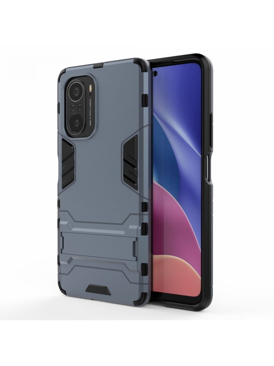 

Brodef IRON Противоударный с подставкой чехол для Poco F3 Синий