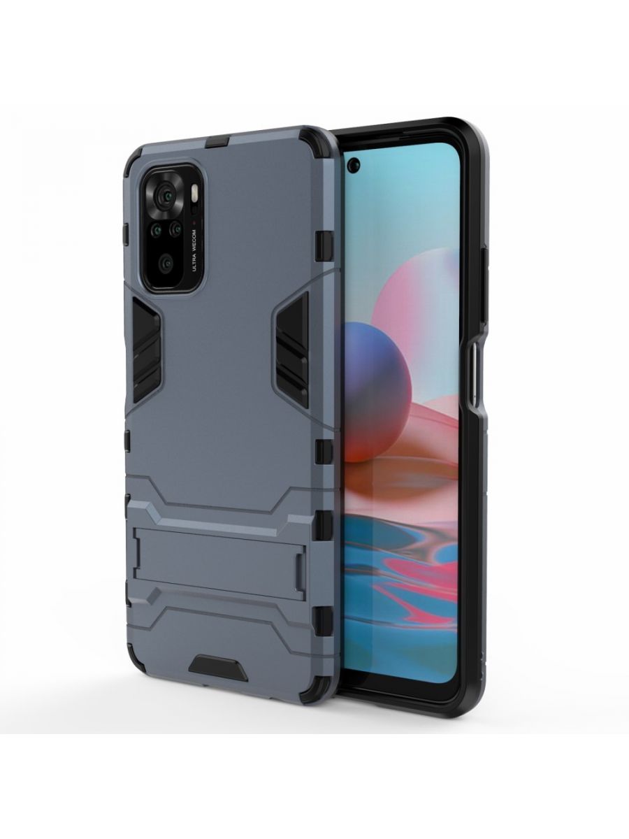 

Brodef IRON Противоударный с подставкой чехол для Xiaomi Redmi Note 10 Синий