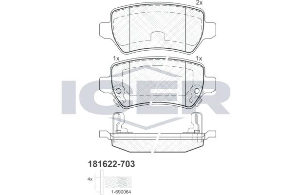 

Колодки торм.зад. OPEL Astra G 1.2-2.2/DTI/CDTI/16V 09/98-01/05/ H 1 ICER