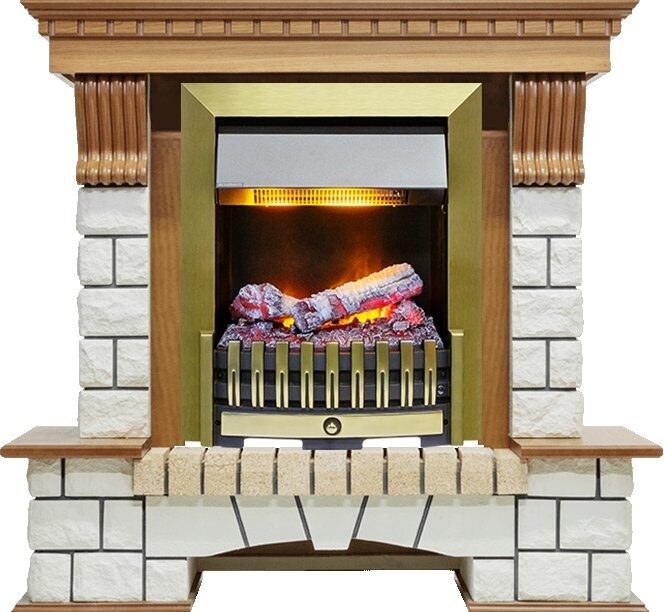 

Электрокамин Dimplex Pierre Luxe (дуб) белый камень с очагом Danville Antique Brass FB2