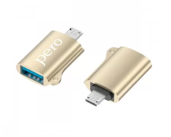 Переходник Pero AD02 OTG MICRO USB TO USB 2.0, золотой(PRAD02MUGD)