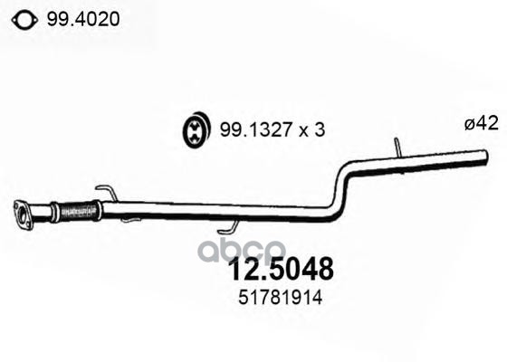 Труба Глушителя Средняя Б/Сильфона  Fiat Doblo 1.4 05 ASSO арт. 125048