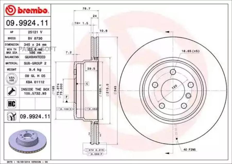 

Тормозной диск brembo для BMW X5 2007-, X6 2008- 09.9924.11