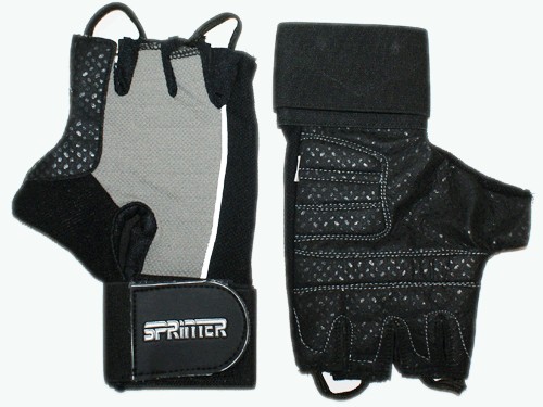 фото Перчатки для тяжёлой атлетики с напульсником чёрно-серый. материал: кожа, замша. xxl sprinter