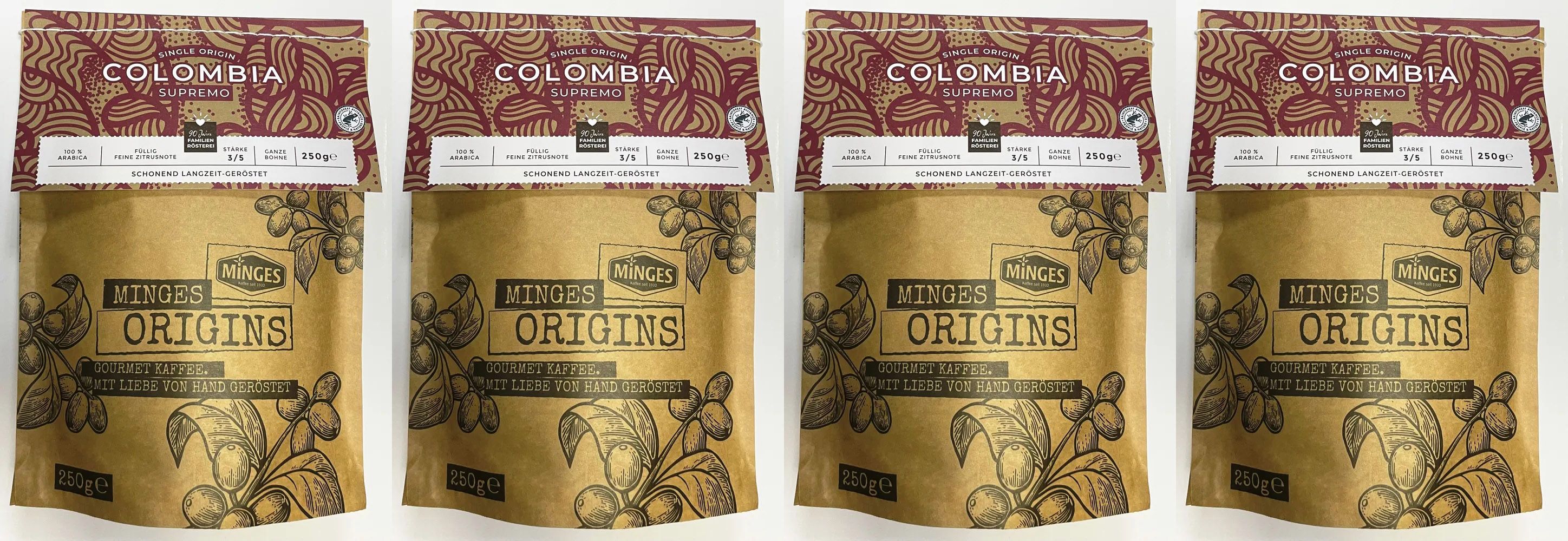 Кофе в зернах Minges Origins Colombia Supremo, 250 г х 4 шт