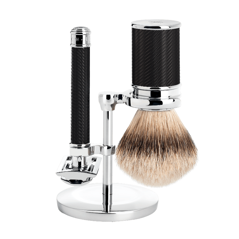 

Бритвенный набор MUEHLE Traditional черный хром Silvertip, Т-образная бритва
