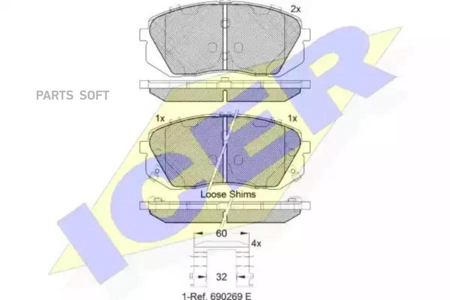 

Колодки торм. HYUNDAI i40/ix35 1.6-2.0 01.10->, KIA SPORTAGE 1.6-2.0 07.10-> ICER