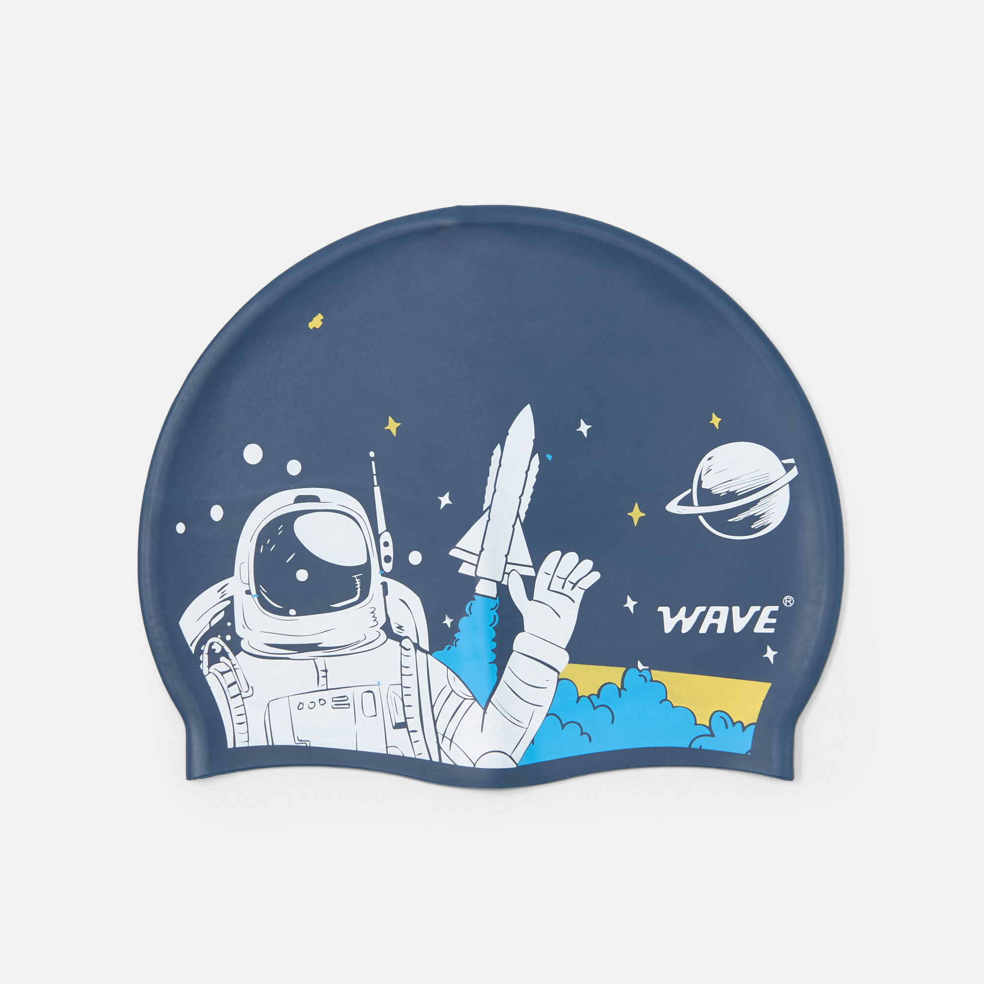 Шапочка для плавания Wave силиконовая, (56-67 см) эластичная, чёрный принт, SC-4613