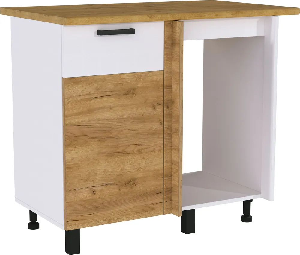 Напольный кухонный шкаф угловой под мойку Турин РСУМ-100 PDM Дуб крафт золотой/белый