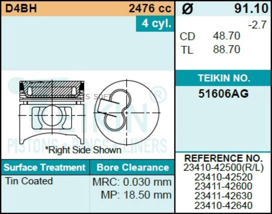 

TEIKIN Поршень двигателя TEIKIN 51606AG 0.50 (4шт/упак)