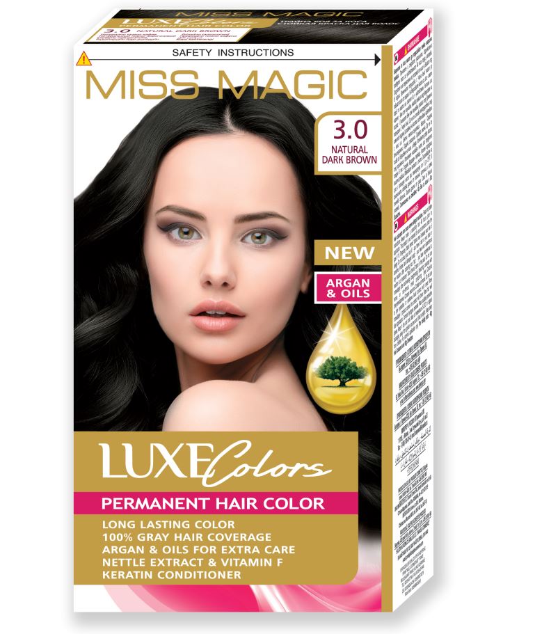 Краска Miss Magic Luxe Colors для волос 3.0-натуральный темно-коричневый масло для волос аргана и шелк