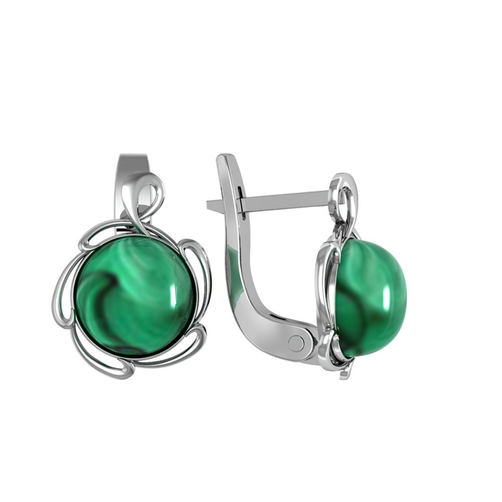 Серьги из серебра с малахитом ПРИВОЛЖСКИЙ ЮВЕЛИР 351340-ML