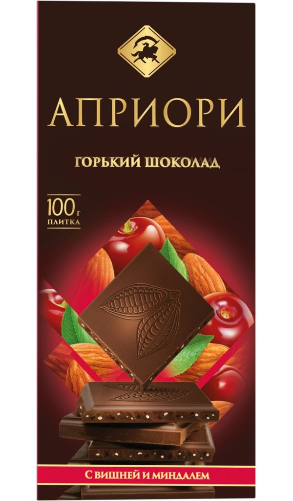 Шоколад Априори горький с вишней-миндалем 100 г