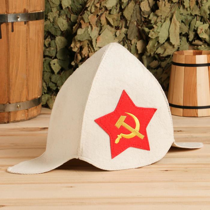 

Шапка для бани Серп и молот будёновка белая 2634868