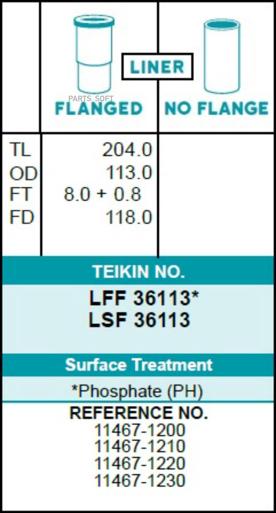 TEIKIN Гильза блока цилиндров TEIKIN LFF36113 (6шт/упак) хонингованная