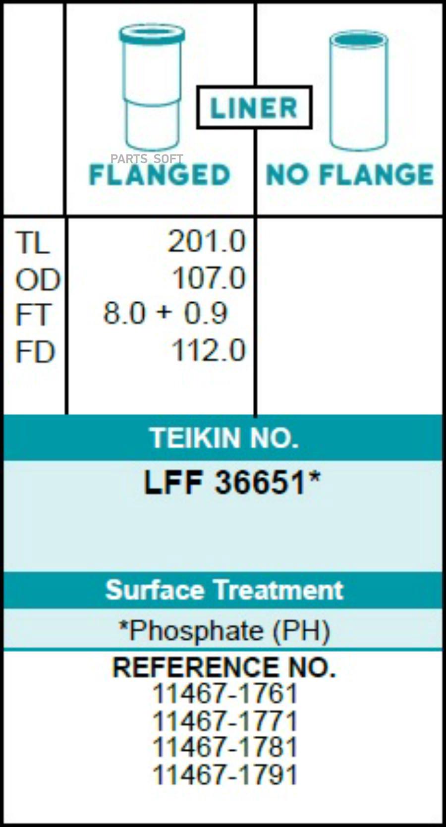 TEIKIN Гильза блока цилиндров TEIKIN LFF36651 (6шт/упак) хонингованная