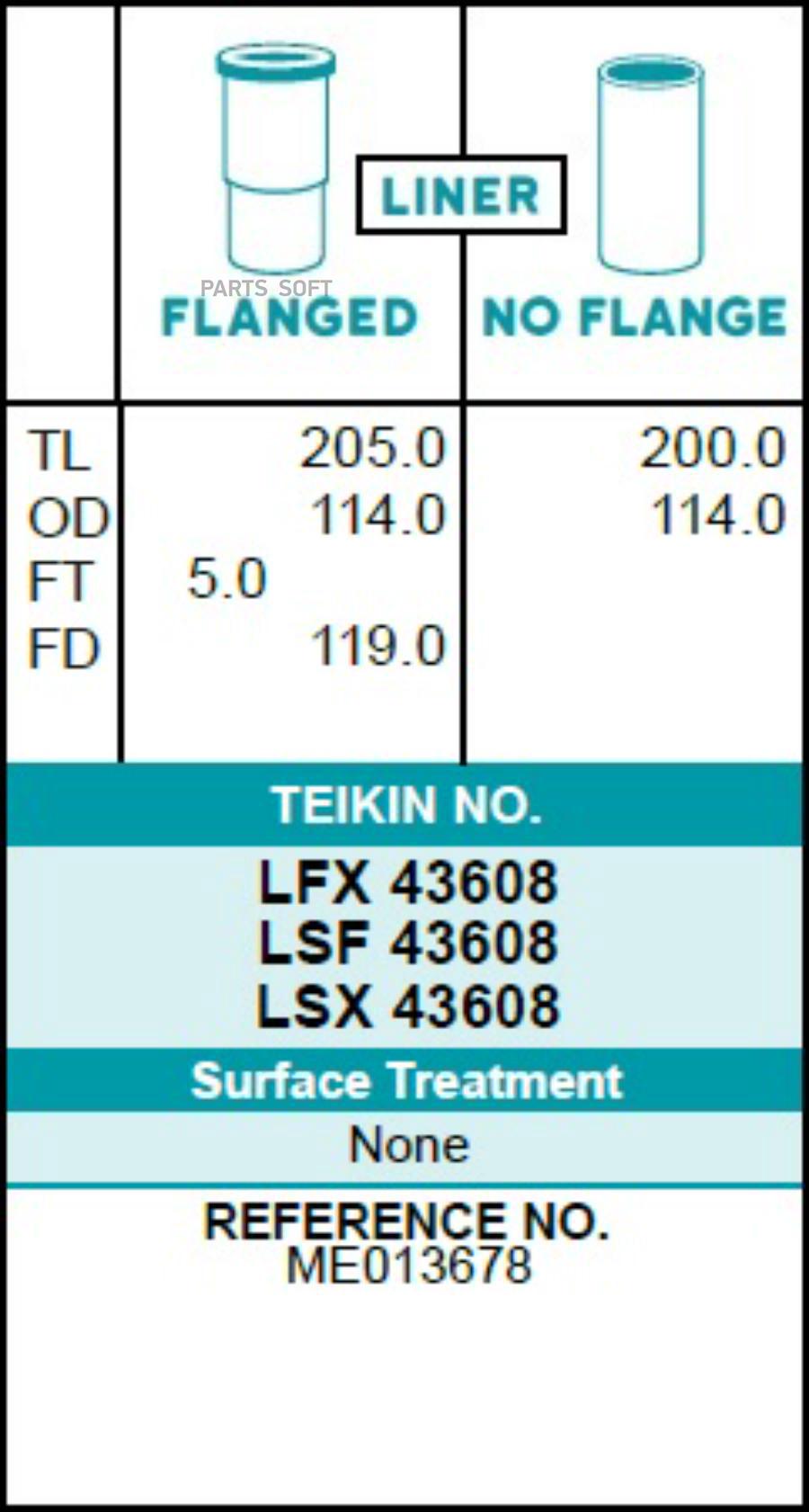 TEIKIN Гильза блока цилиндров TEIKIN LFX43608 (4шт/упак) хонингованная