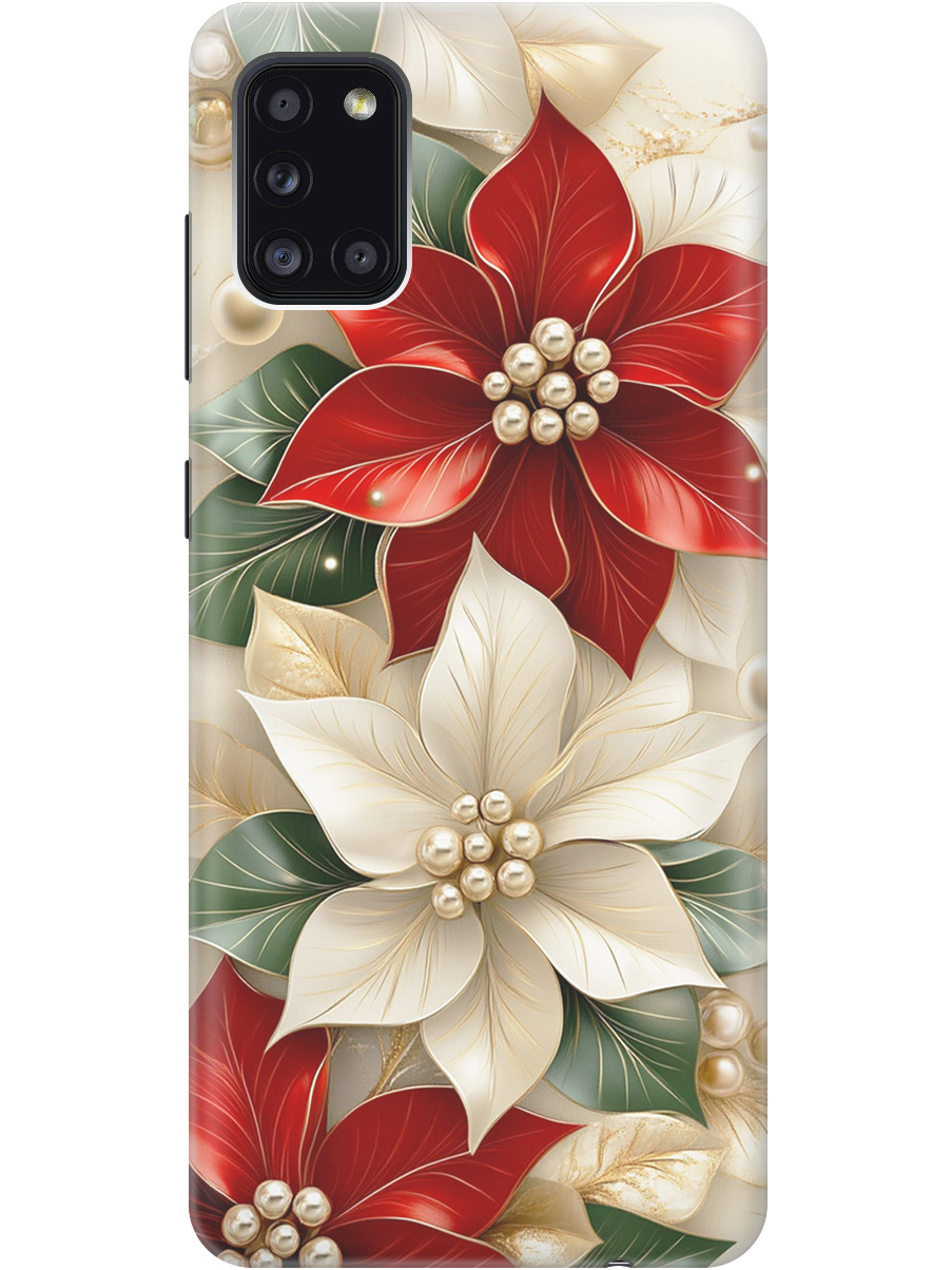 

Силиконовый чехол на Samsung Galaxy A31 с принтом "Цветы и бусы", Прозрачный;бежевый;красный, 722871921