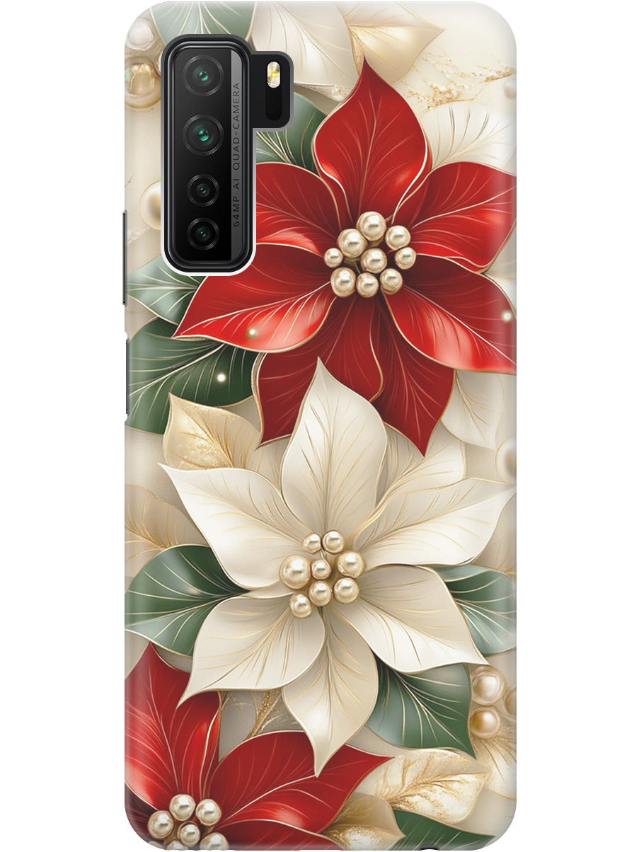 

Силиконовый чехол на Honor 30S, Huawei Nova 7 SE с принтом "Цветы и бусы", Прозрачный;бежевый;красный, 722946121