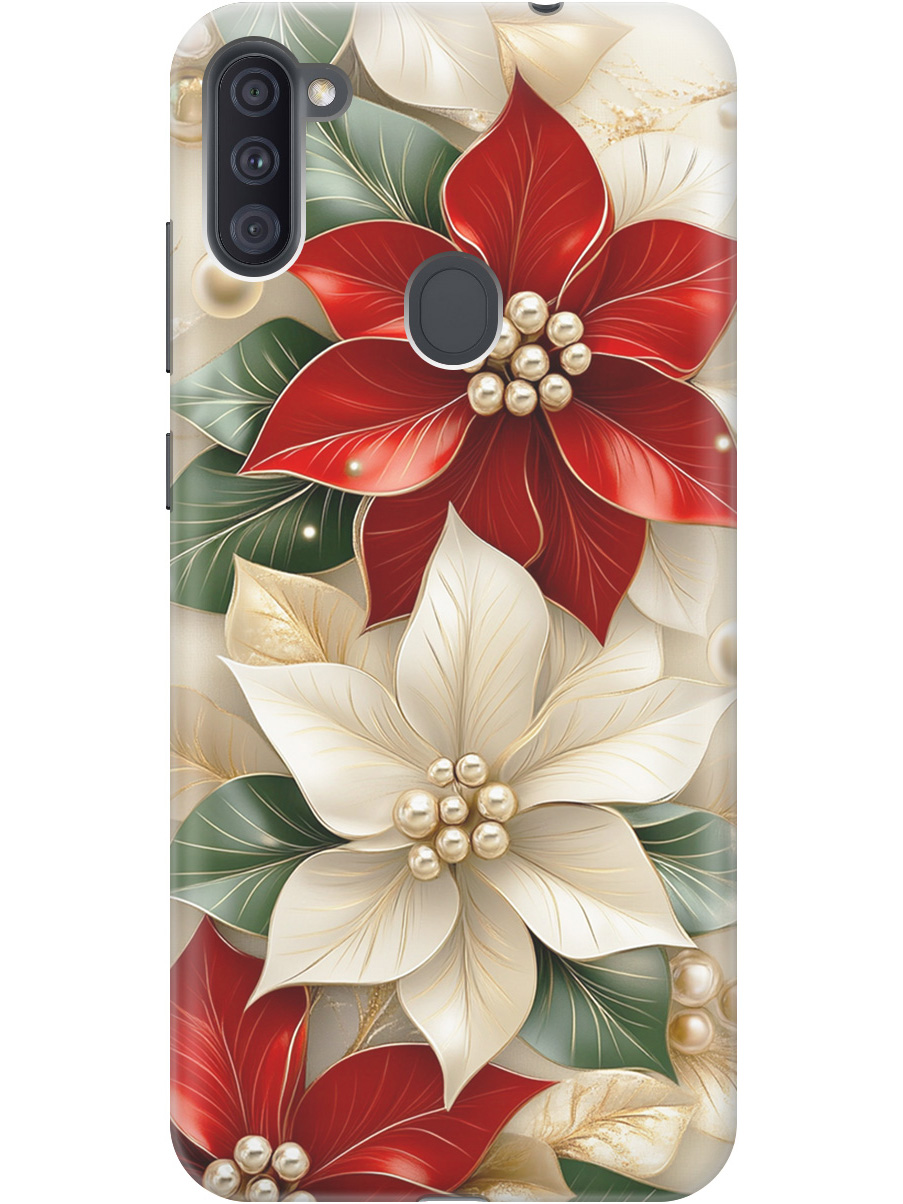 

Силиконовый чехол на Samsung Galaxy A11/M11 с принтом "Цветы и бусы", Прозрачный;бежевый;красный, 722820821