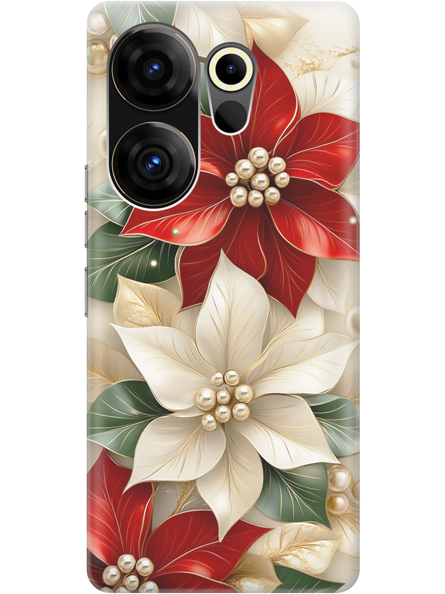 

Силиконовый чехол на Tecno Camon 20 Premier 5g с принтом "Цветы и бусы", Прозрачный;бежевый;красный, 772567821