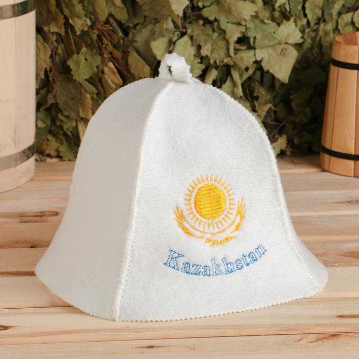 

Шапка для бани с вышивкой Kazakhstan
