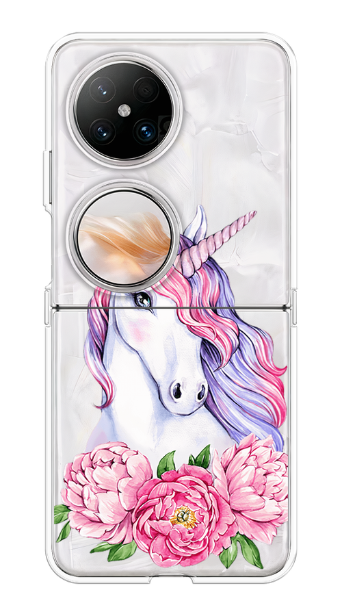 

Чехол на Huawei Pocket 2 "Единорог с пионами", Розовый;белый;зеленый, 6123850-1