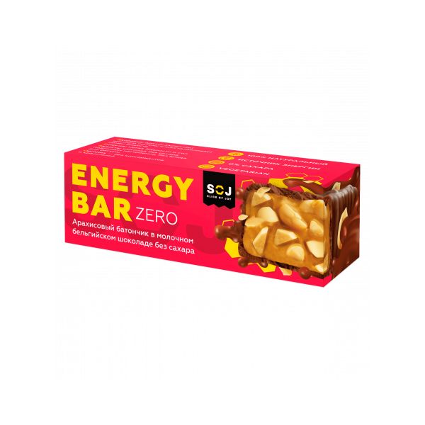 Батончик Soj Energy Bar Zero энергетический арахисовый в молочном шоколаде без сахара 45 г