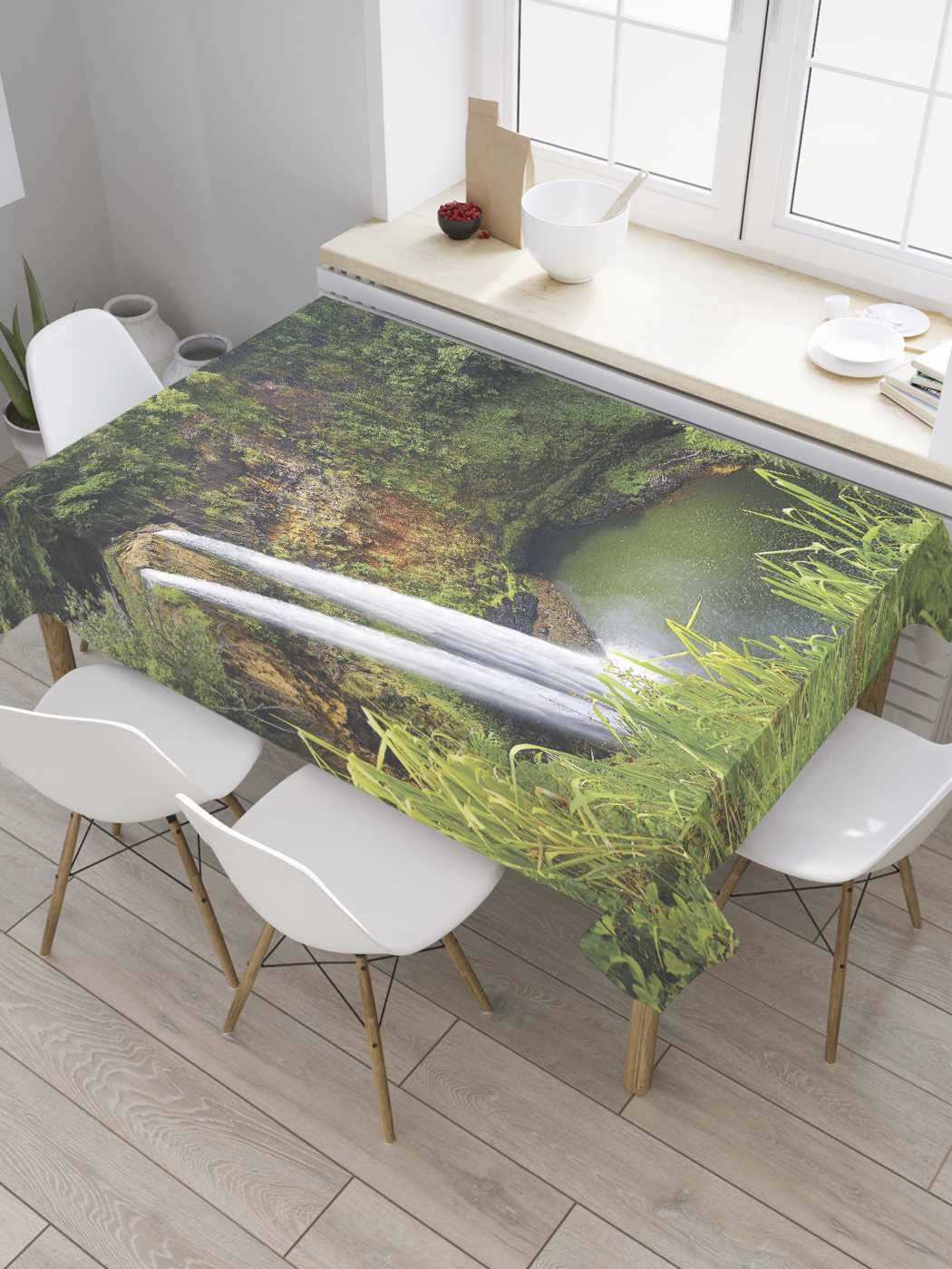 

Скатерть прямоугольная JoyArty "Лесной водопад" из оксфорда, 180x145 см, Зеленый, Лесной водопад