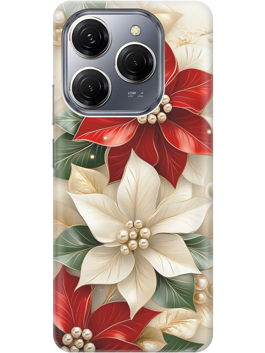 

Силиконовый чехол на Tecno Spark 20 Pro с принтом "Цветы и бусы", Прозрачный;бежевый;красный, 779829021