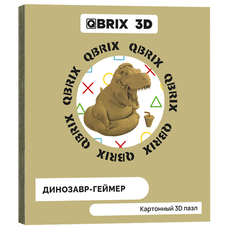 Картонный конструктор 3D-пазл QBRIX – Динозавр-геймер