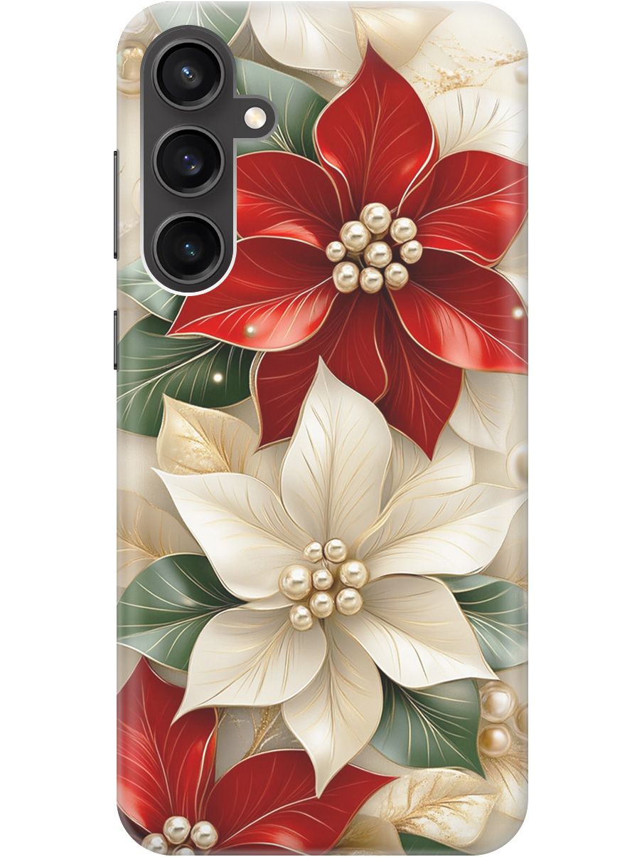 

Силиконовый чехол на Samsung Galaxy S23 FE с принтом "Цветы и бусы", Прозрачный;бежевый;красный, 776581521