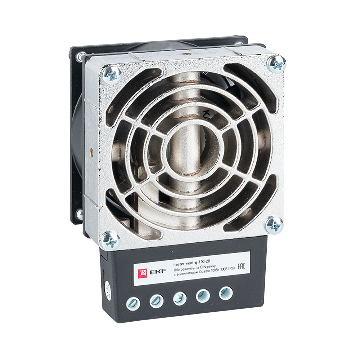 Обогреватель EKF на DIN-рейку с вентилятором 100Вт 230В IP20 Quadro heater-vent-q-100-20
