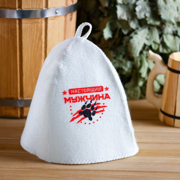 

Шапка для бани с шелкографией Настоящий мужчина