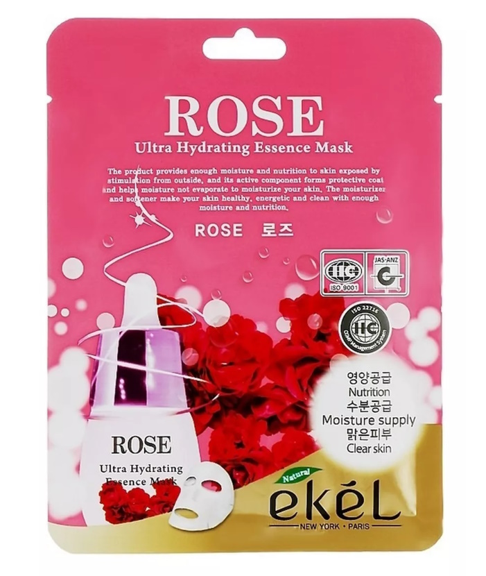Маска для лица Ekel Rose Ultra Hydrating Essence Mask с экстрактом розы 25 мл пилинг гель для лица ekel acai berry 100 мл