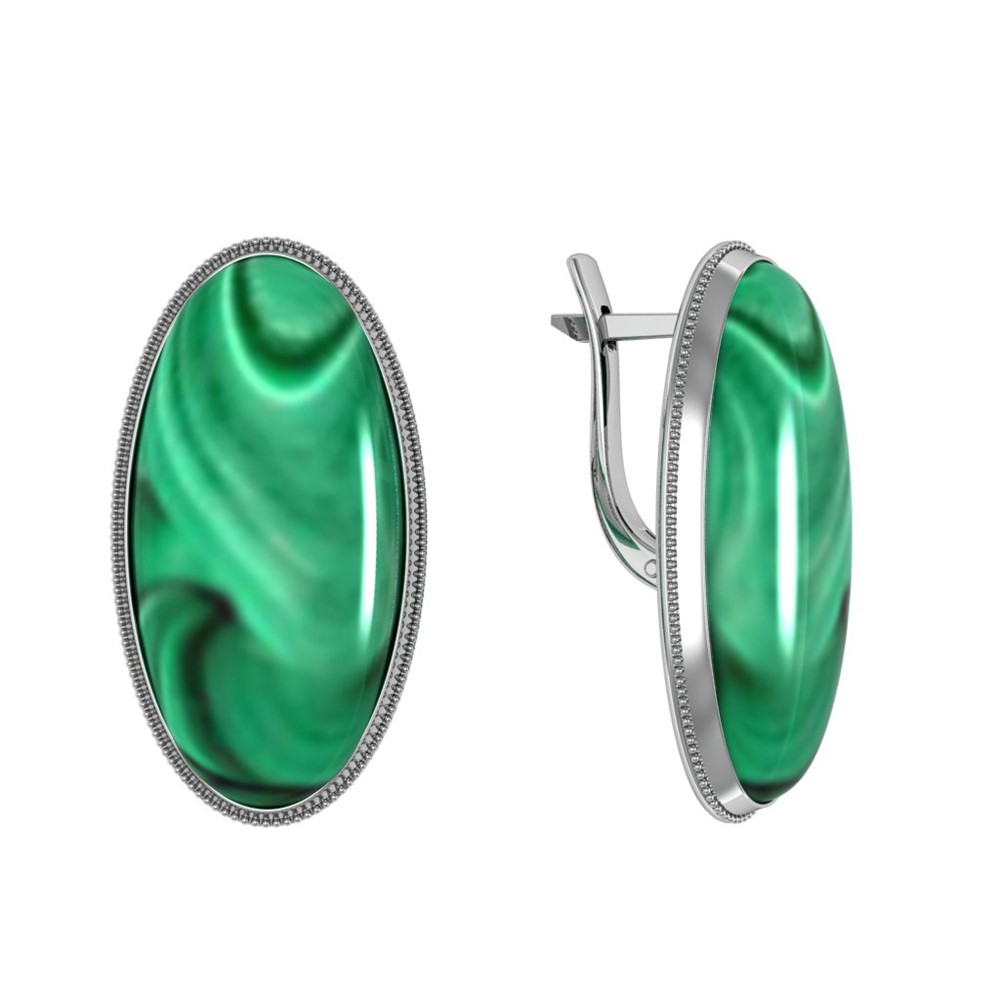 Серьги из серебра с малахитом ПРИВОЛЖСКИЙ ЮВЕЛИР 371605-ML