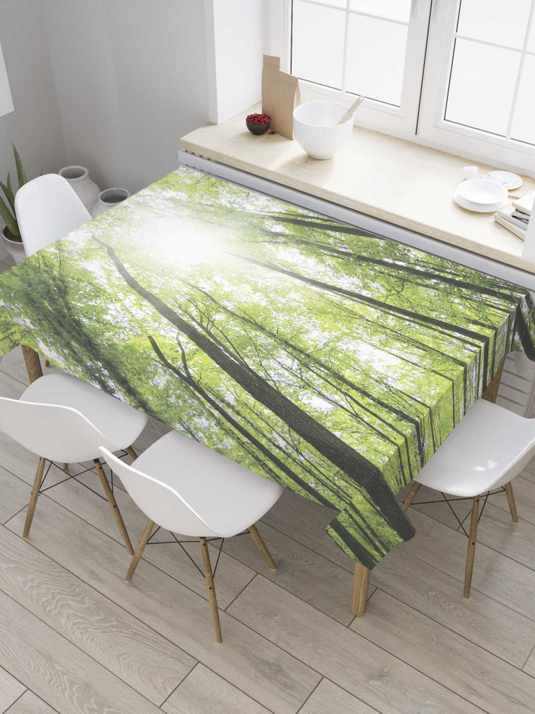 

Скатерть прямоугольная JoyArty "Высокие макушки леса" из оксфорда, 180x145 см, Зеленый, Высокие макушки леса
