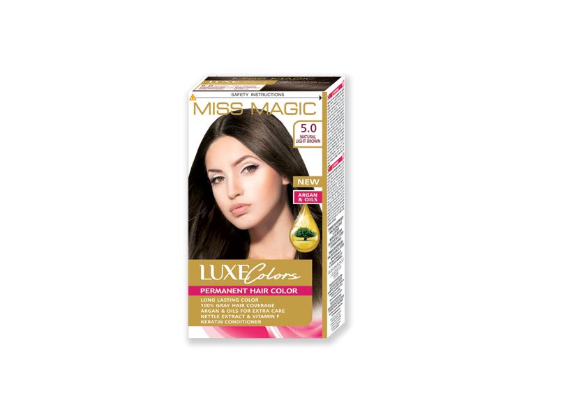 Краска Miss Magic Luxe Colors для волос 5.0-натуральный светло-коричневый масло для волос аргана и шелк