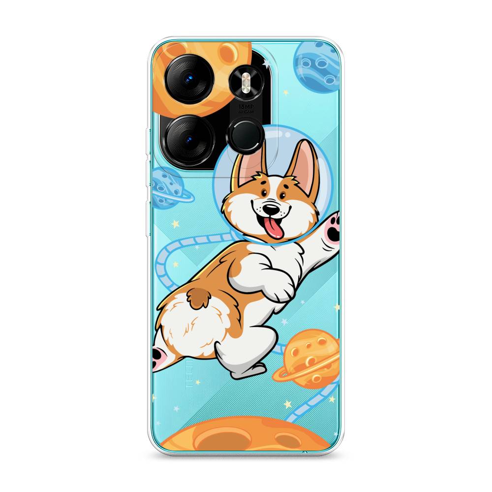 

Чехол на Tecno Pop 7 Pro "Корги-космонавт", Голубой;бежевый;белый, 303450-1