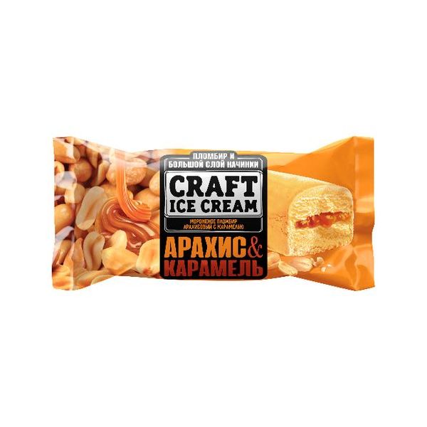 

Мороженое пломбир Craft Ice Cream арахис-карамель рожок 110 г