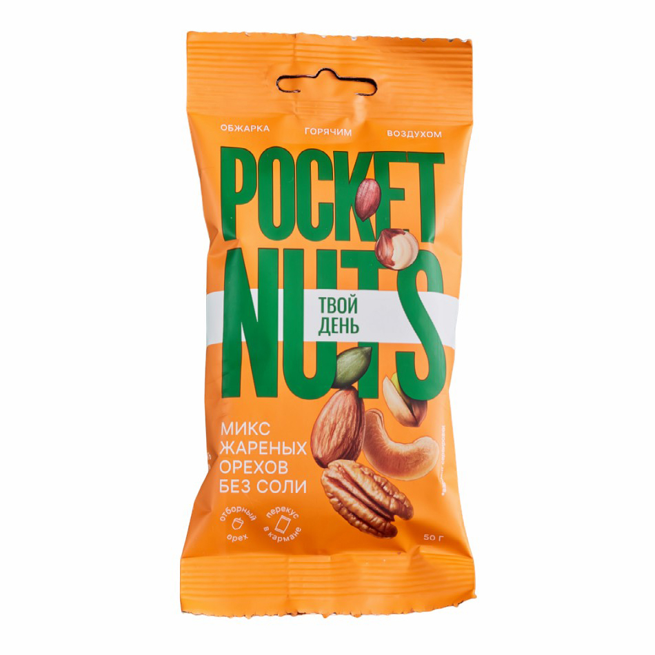 Смесь семечек и орехов Толк & польза Pocket nuts жареные без соли 50 г
